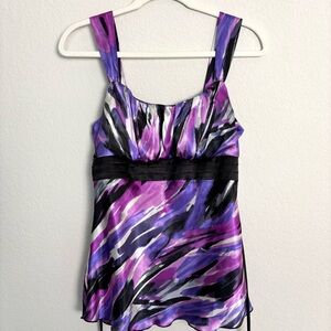 BCX Purple and Black Y2K Tie Back Satin Women's Top Size Medium